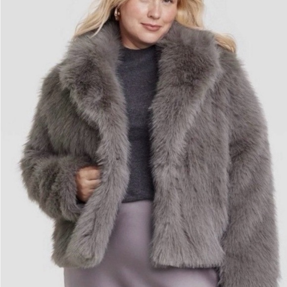 Women's Faux Fur Jacket - a New Day - Gray - Like NEW - Picture 2 of 4